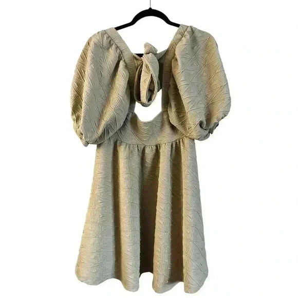 Free People Violet Mini Dress Cream Puff Sleeves Babydoll Size Small Back Tie - Picture 3 of 7